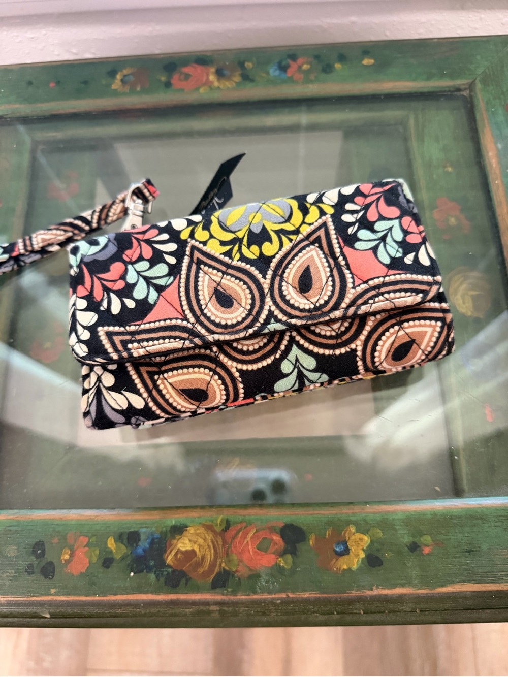 Vera Bradley Black Multi Quilted Floral Paisley Wristlet